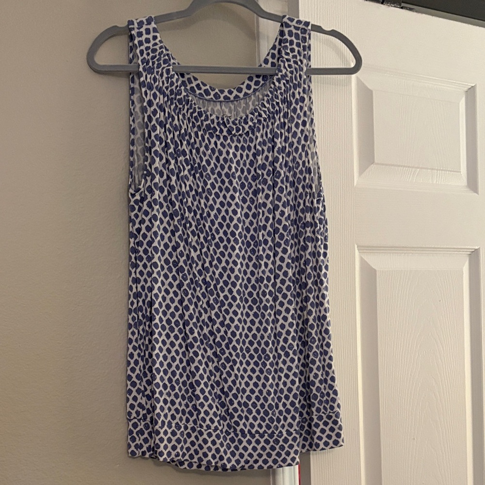 LOFT Blue & White Sleeveless Printed Tank - Size Large